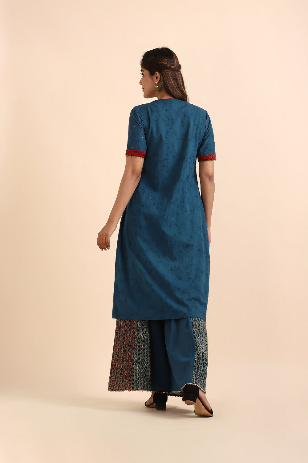 Dark Blue Embroidered Cotton Kurta Set image number null