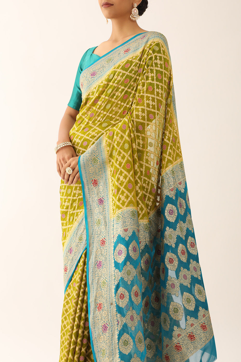Light Green Pure Silk Georgette Woven Banarasi Saree image number null