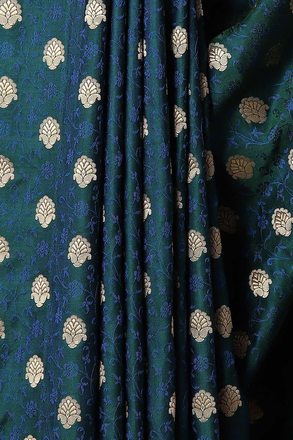 Blue and Green Pure Silk Banarasi Tanchoi Saree image number null