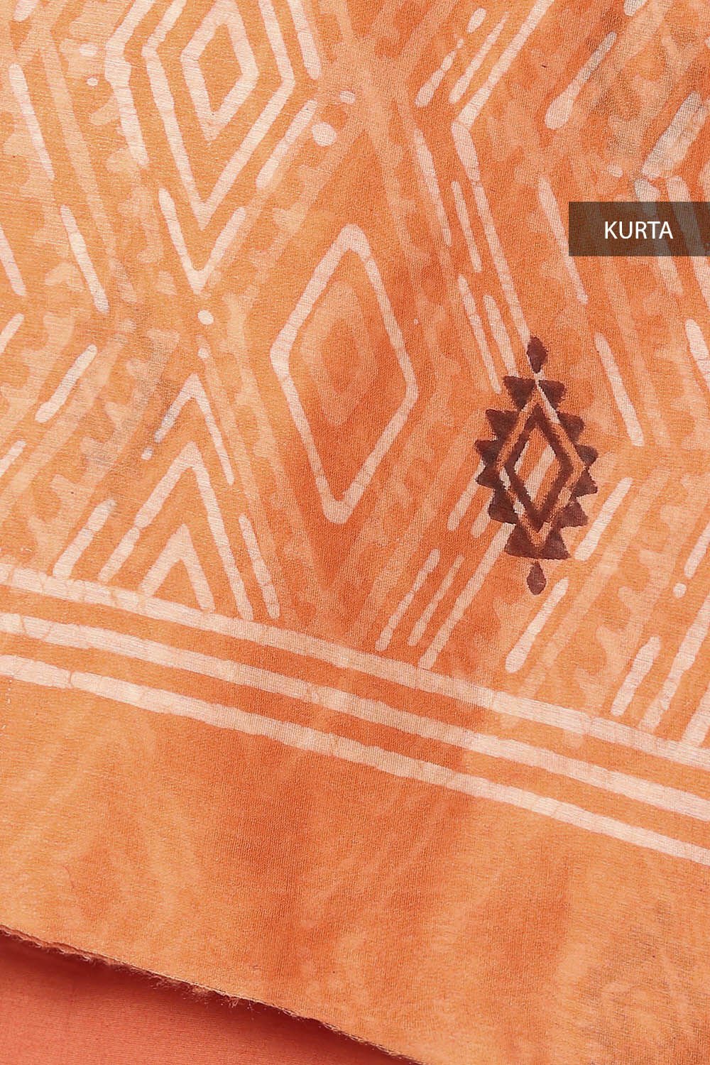 Orange Silk Cotton Bagru Printed Unstitched Suit Set image number null