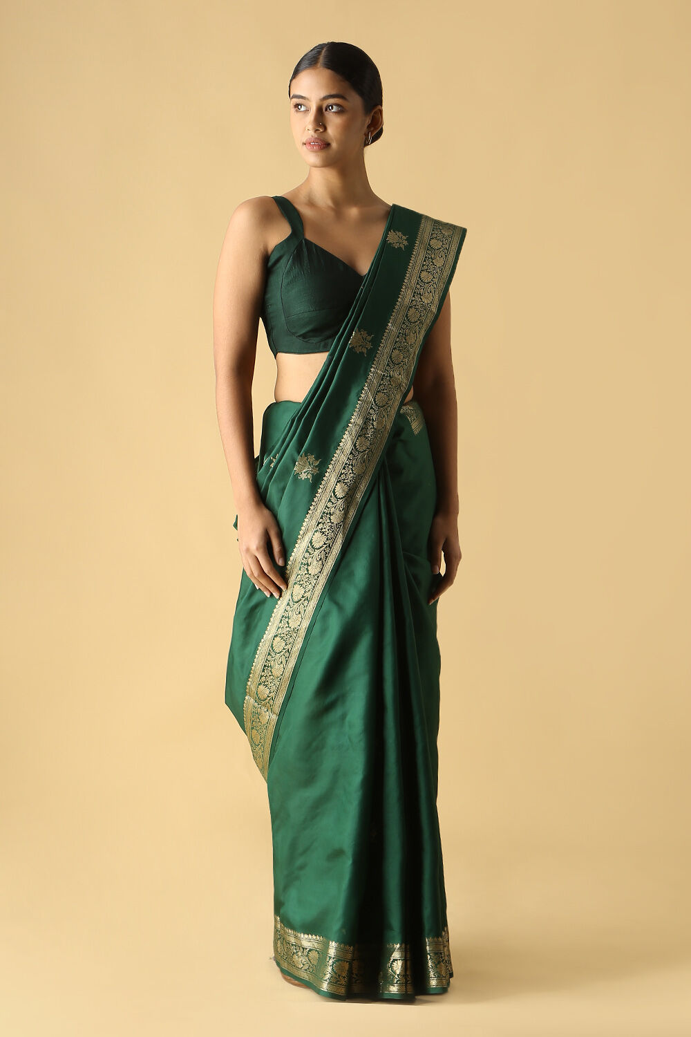 Dark Green Pure Silk Banarasi Saree image number null