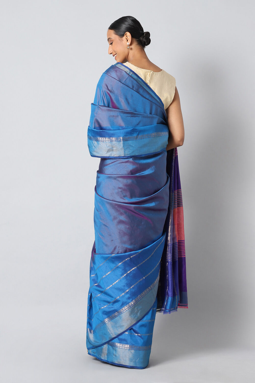 Light Blue Pure Silk Bengal Saree image number null
