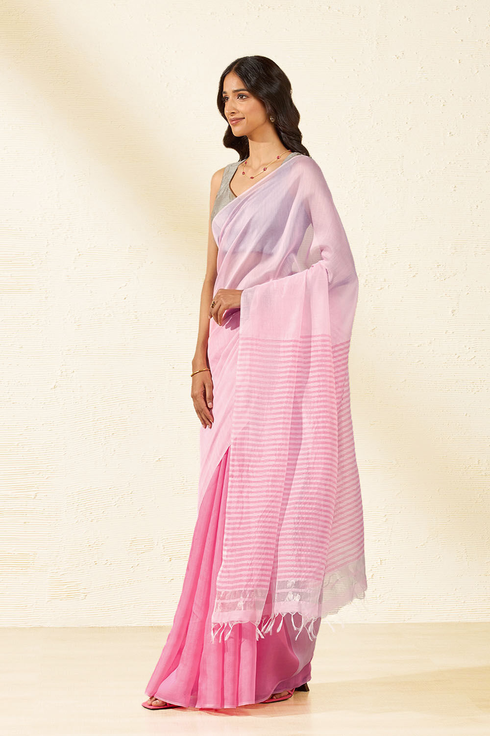 Pink Bhagalpur Woven Pure Tussar Viscose Saree image number null