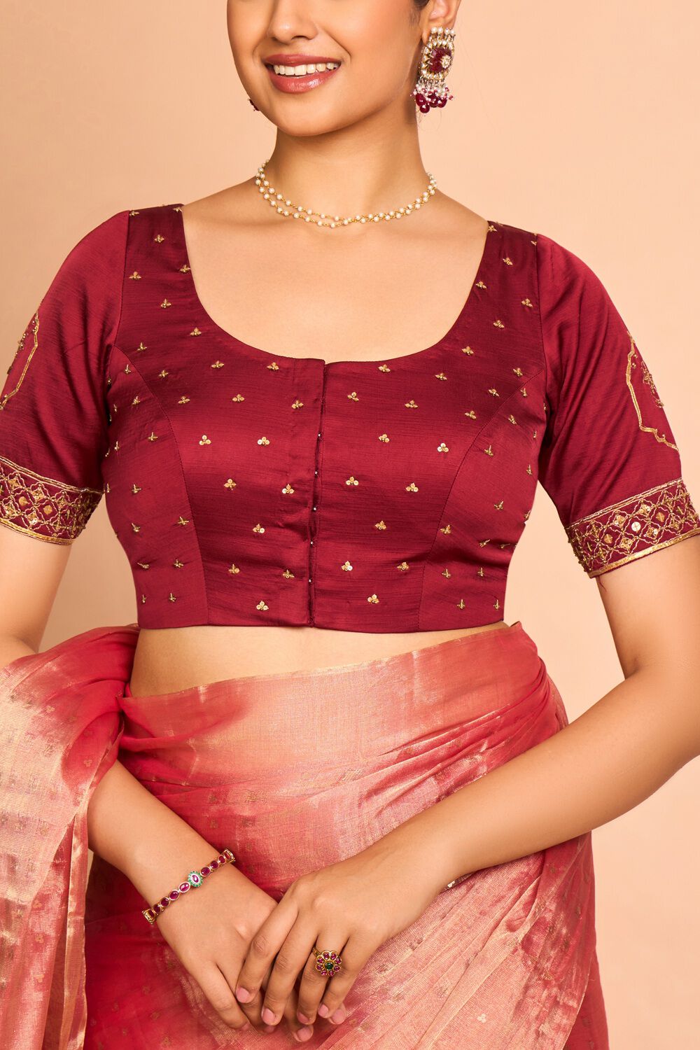 Dark Red Viscose Embroidered Blouse image number null