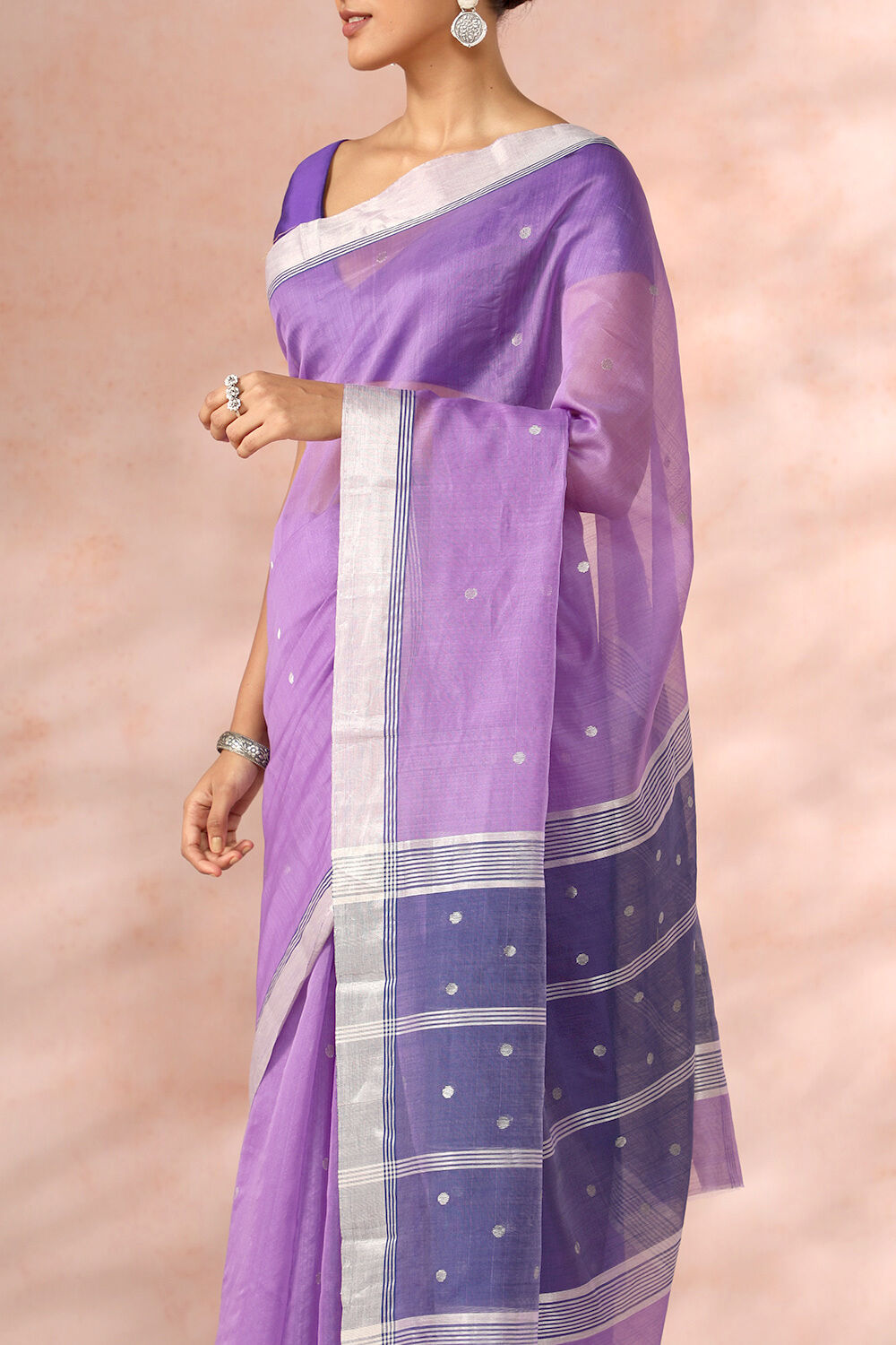 Light Violet Chanderi Pure Silk Cotton Woven Saree image number null
