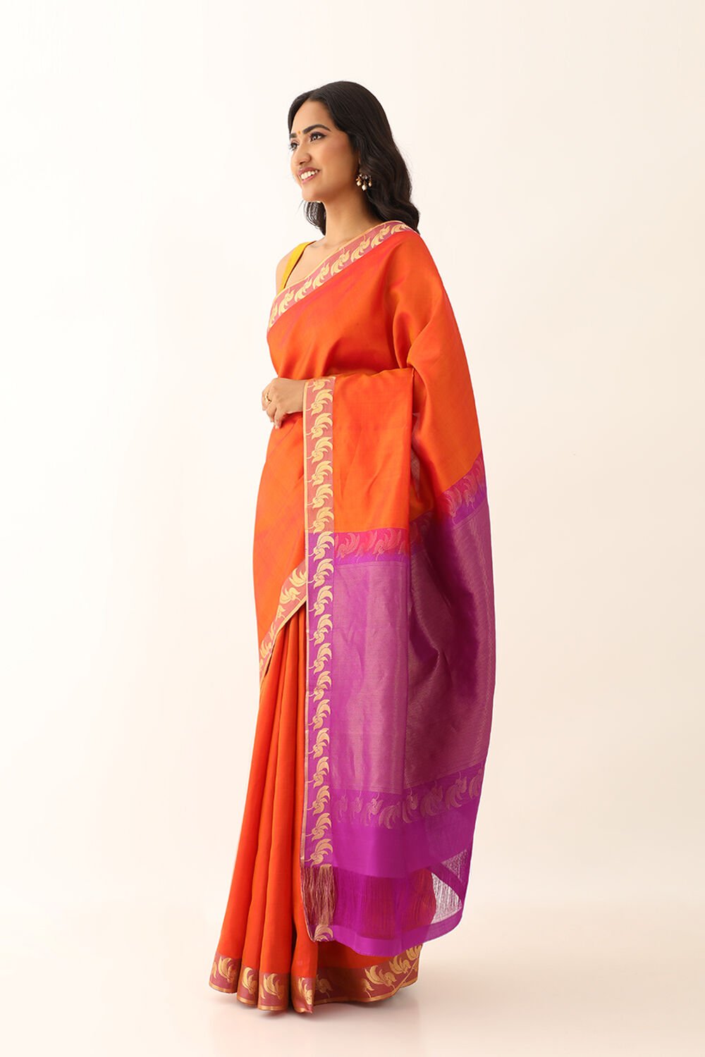 Orange Pure Silk Woven South Saree image number null