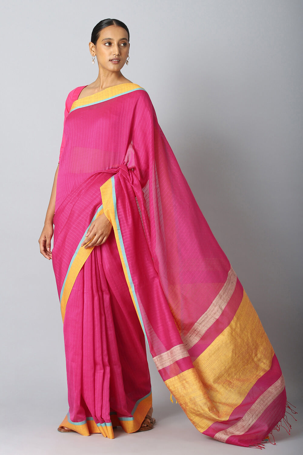 Dark Pink Pure Silk Cotton Bengal Saree image number null