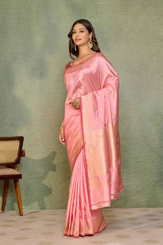 Light Pink Pure Silk Kadwa Banarasi Saree thumbnail image number null