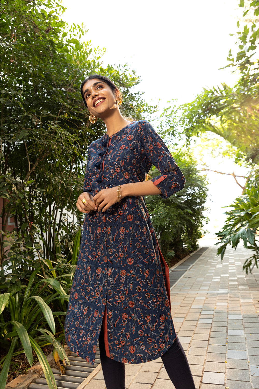 Blue Cotton Printed Kurta image number null