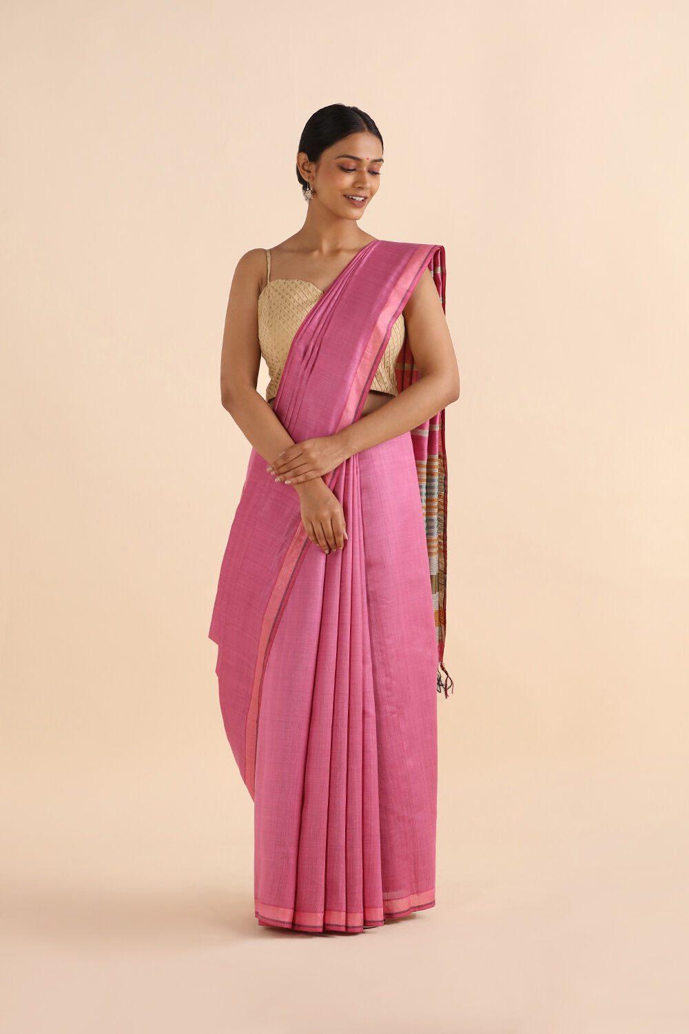 Pink Pure Silk Viscose Bhagalpuri Saree image number null