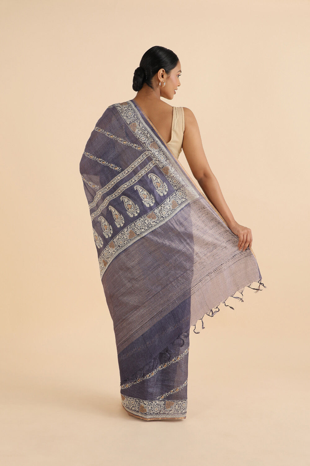 Purple Pure Tussar Embroidered Saree image number null
