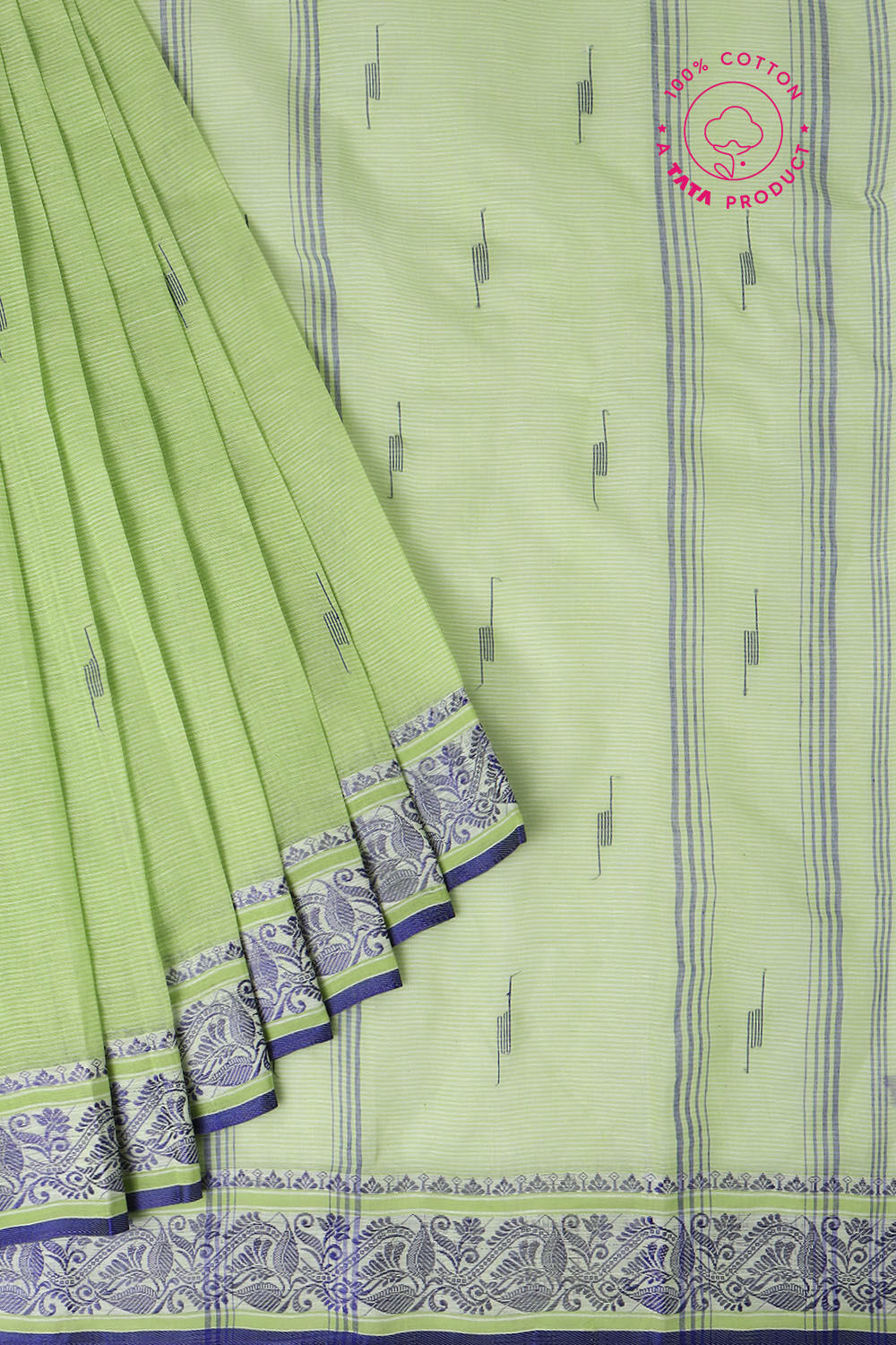Light Pure Green Cotton Bengal Saree image number null