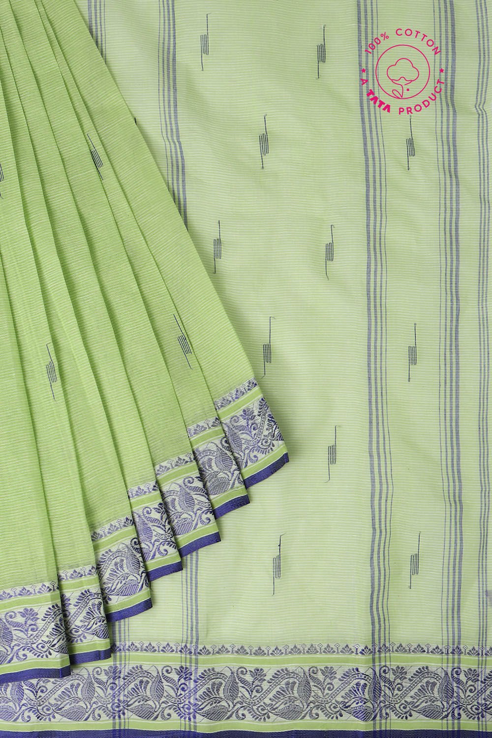Light Pure Green Cotton Bengal Saree image number null