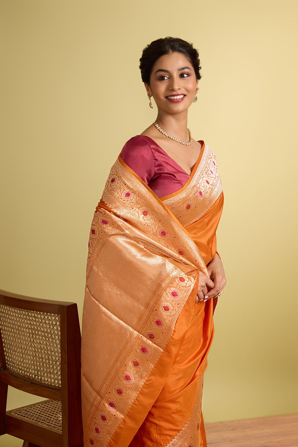 Orange Pure Silk Kadwa Banarasi Saree image number null