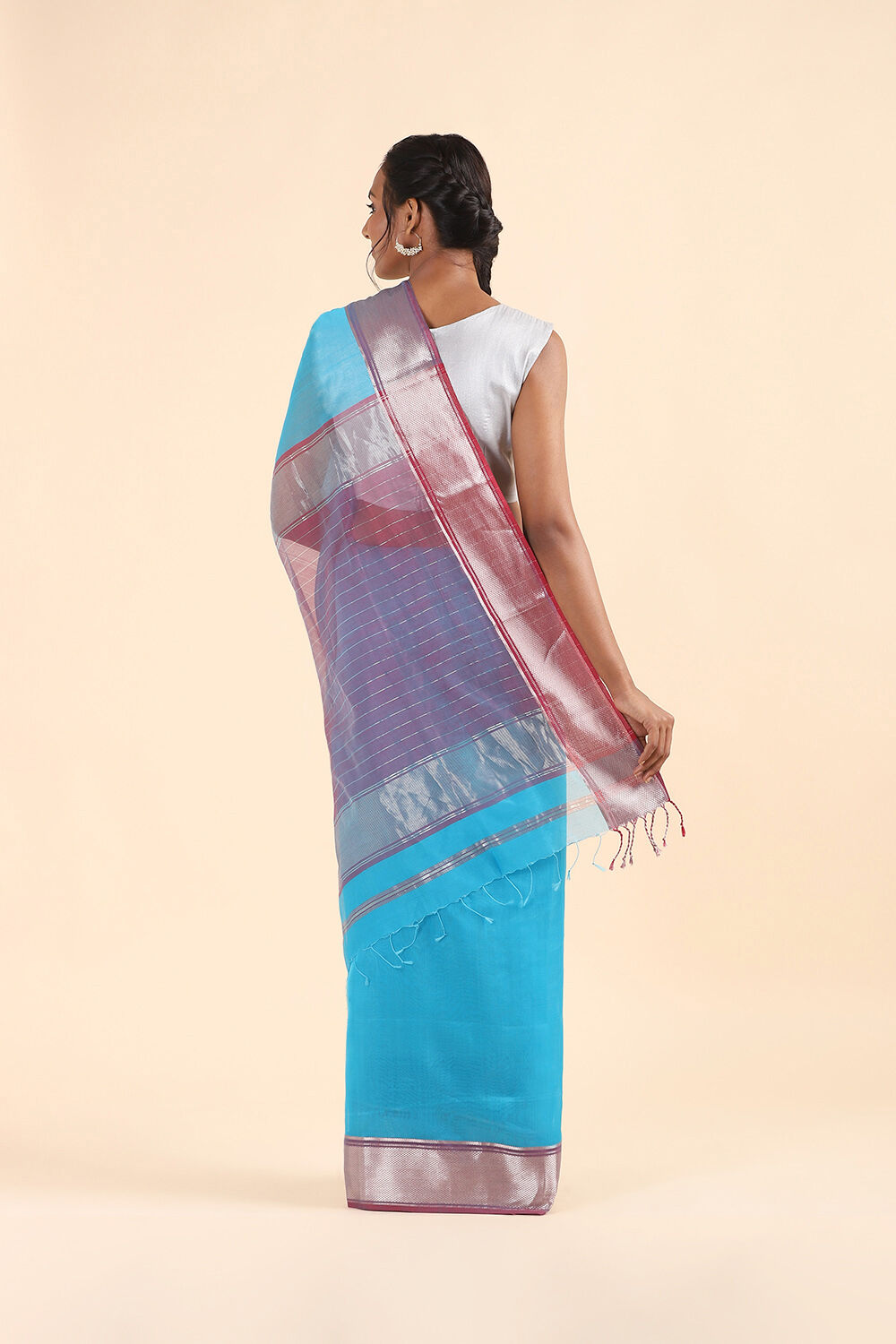 Light Blue Pure Silk Cotton Maheswari Saree image number null