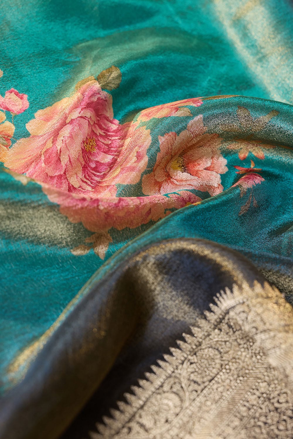 Green Printed Viscose Tissue Saree image number null