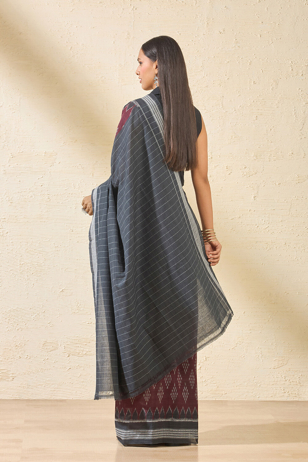 Dark Red Odisha Pure Cotton Ikat Saree image number null