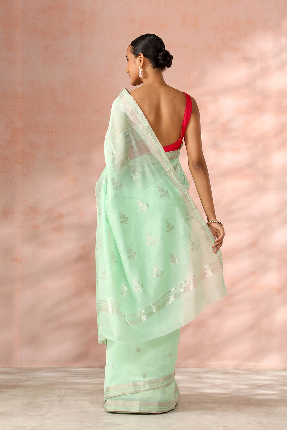 Light Green Chanderi Pure Silk Cotton Woven Saree image number null