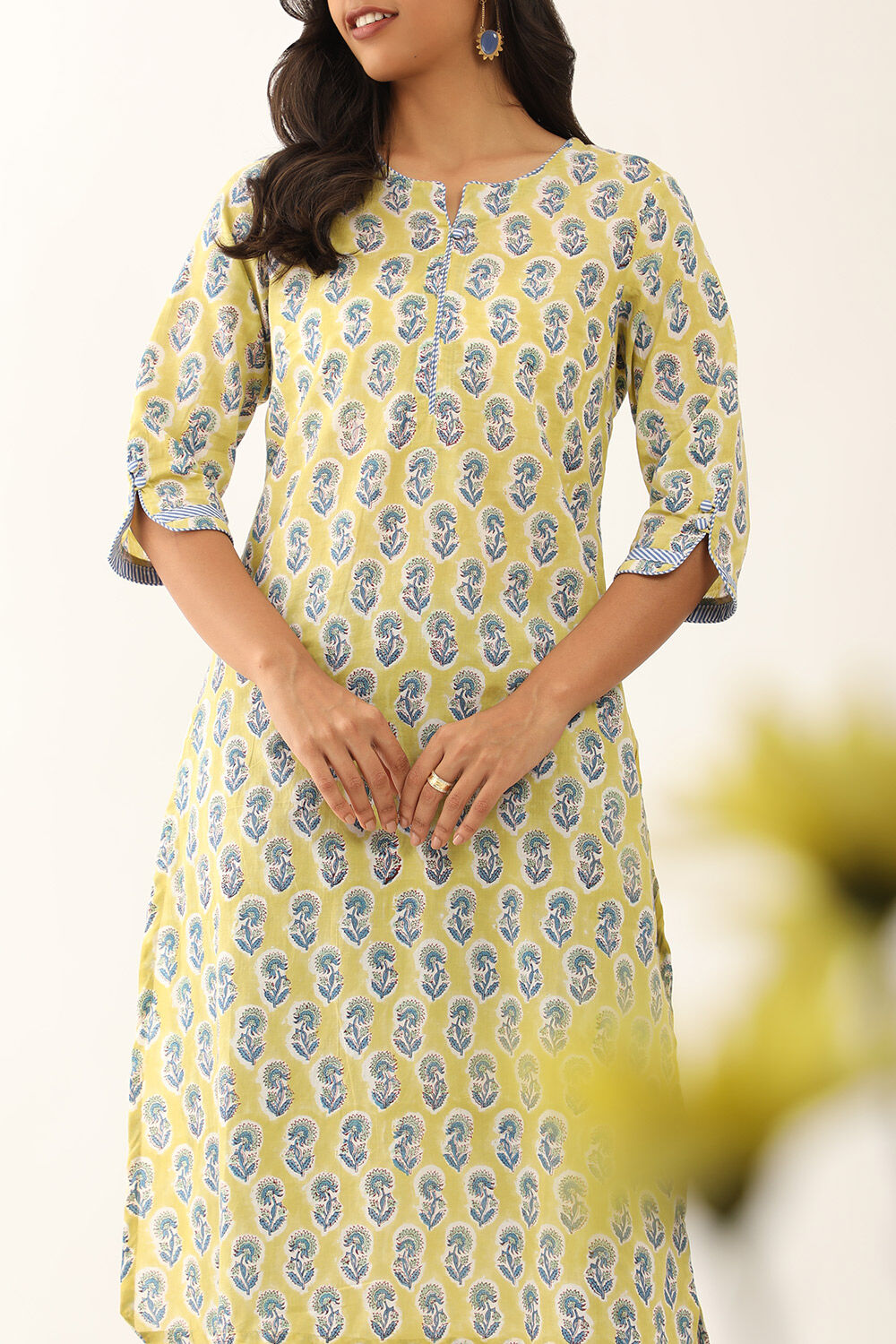Yellow Pure Cotton Sanganeri Block Printed Kurta image number null
