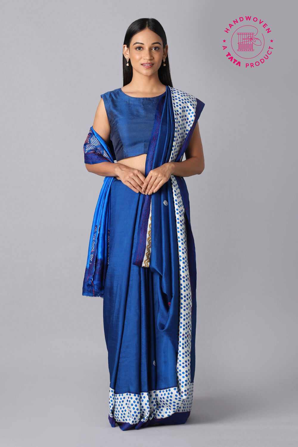 Blue Pure Silk Hand Painted Saree image number null