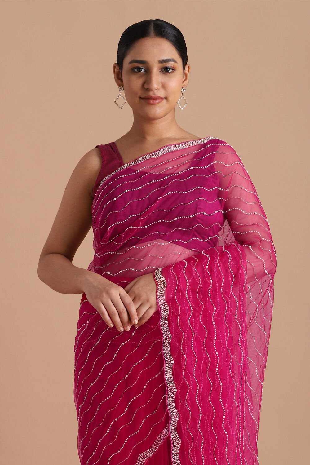 Dark Pure Pink Embroidered Saree image number null