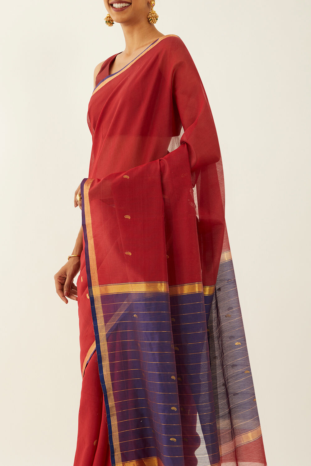 Red Pure Silk Cotton Chanderi Saree image number null