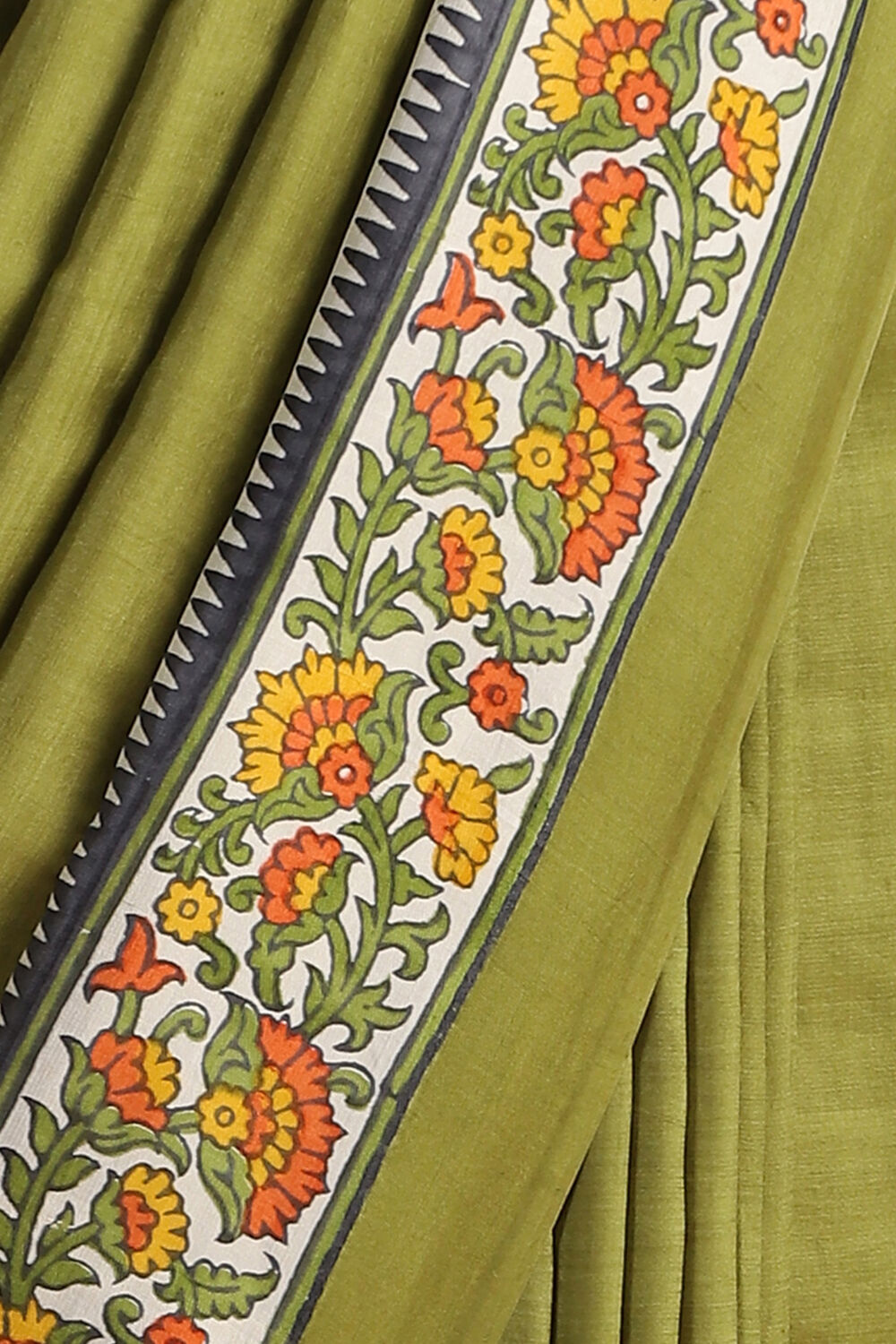 Light Green Hand Blockprinted Pure Silk Saree image number null