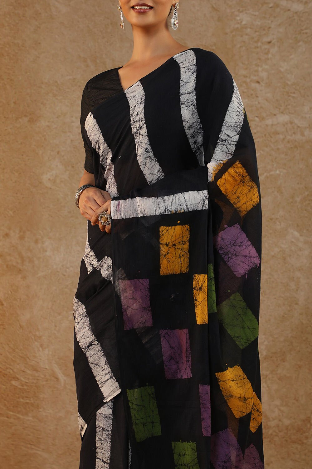 Black Ujjain Pure Cotton Batik Saree image number null