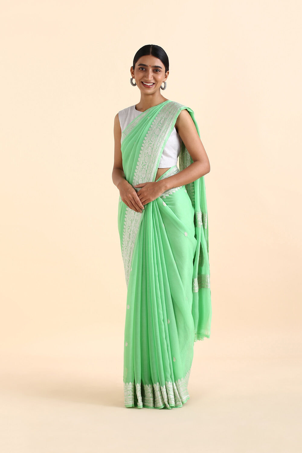 Green Pure Georgette Banarasi Saree image number null