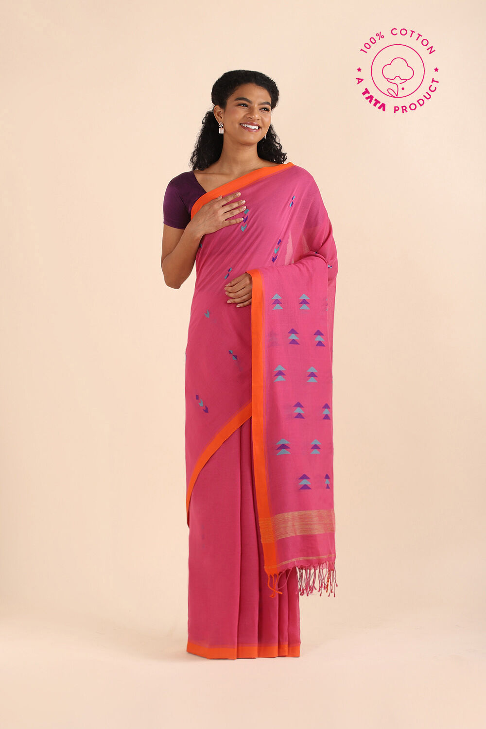Dark Pink Pure Cotton Jamdani Saree image number null