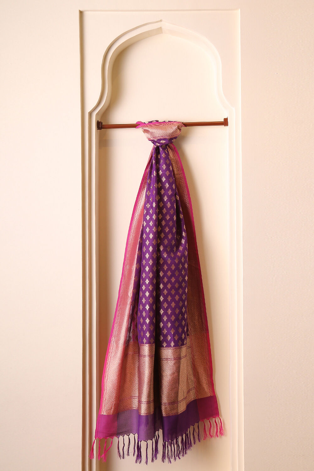 Purple Banaras Silk Viscous Dupatta with Zari Border image number null