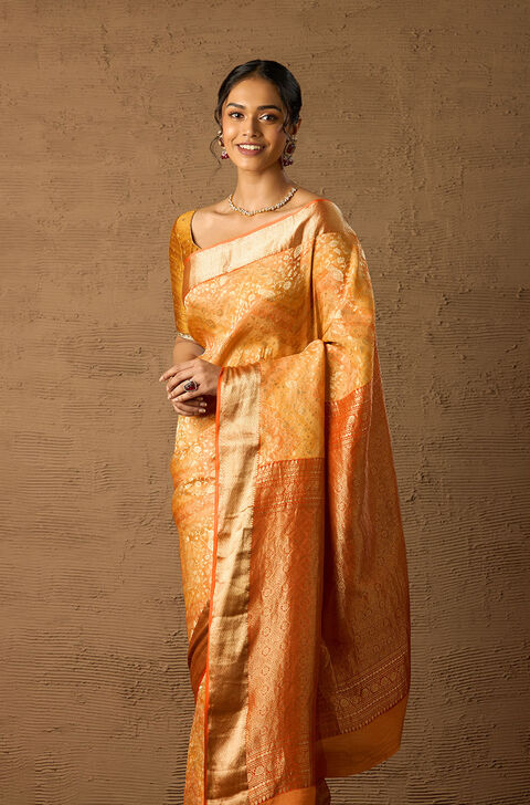 Orange Woven Pure Silk Crepe Saree