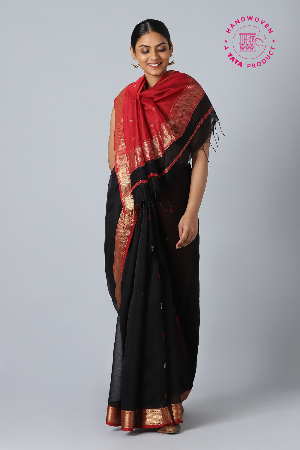 Black Pure Silk Cotton Maheswari Saree image number null