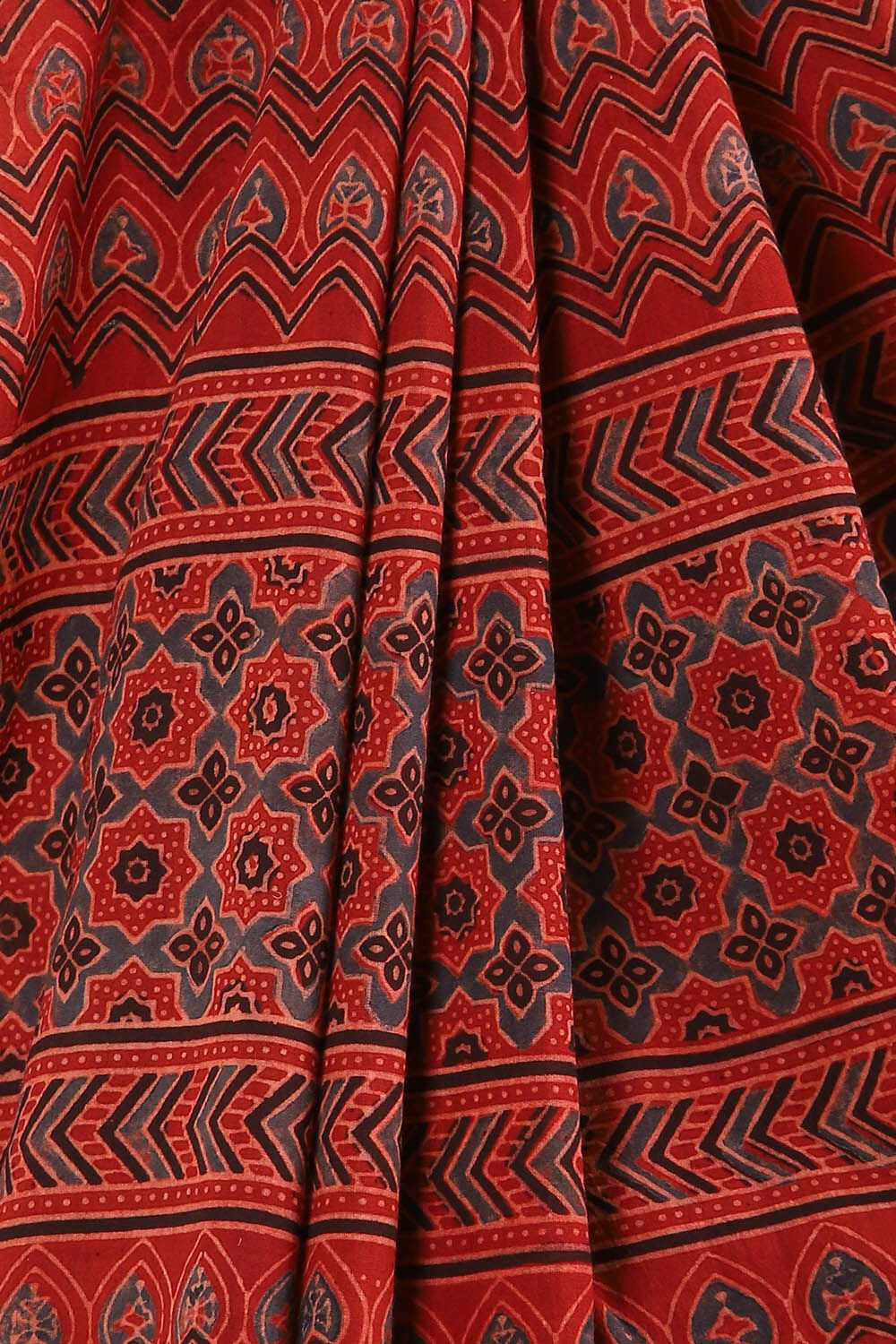 Red Pure Cotton Ajrakh Printed Saree image number null