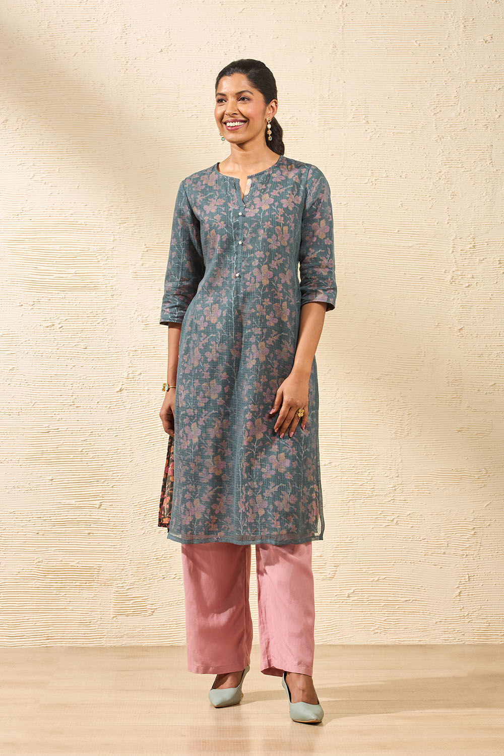 Dark Green Pure Kota Block Printed Sanganeri Kurta image number null