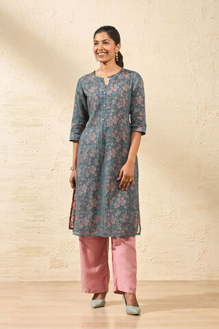 Dark Green Pure Kota Block Printed Sanganeri Kurta thumbnail image number null