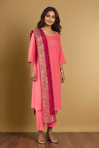 Pink Viscose Embroidered Kurta Set thumbnail image number null
