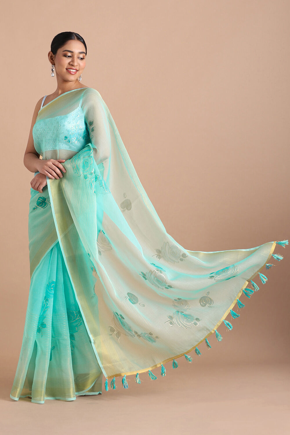 Blue Pure Embroidered Saree image number null