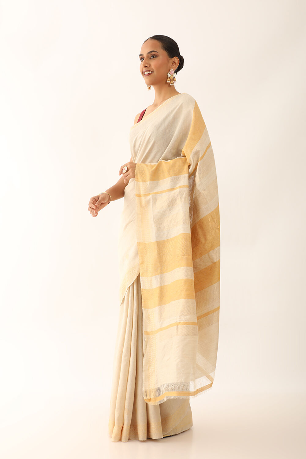 Beige Chattisgarh Pure Tussar Silk Woven Saree image number null