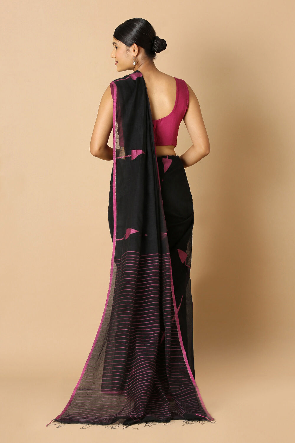 Black Pure Silk Cotton Jamdani Saree image number null