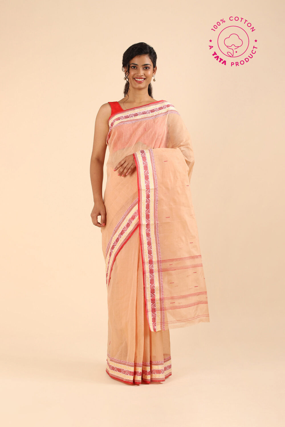 Light Pink Pure Cotton Bengal Saree image number null