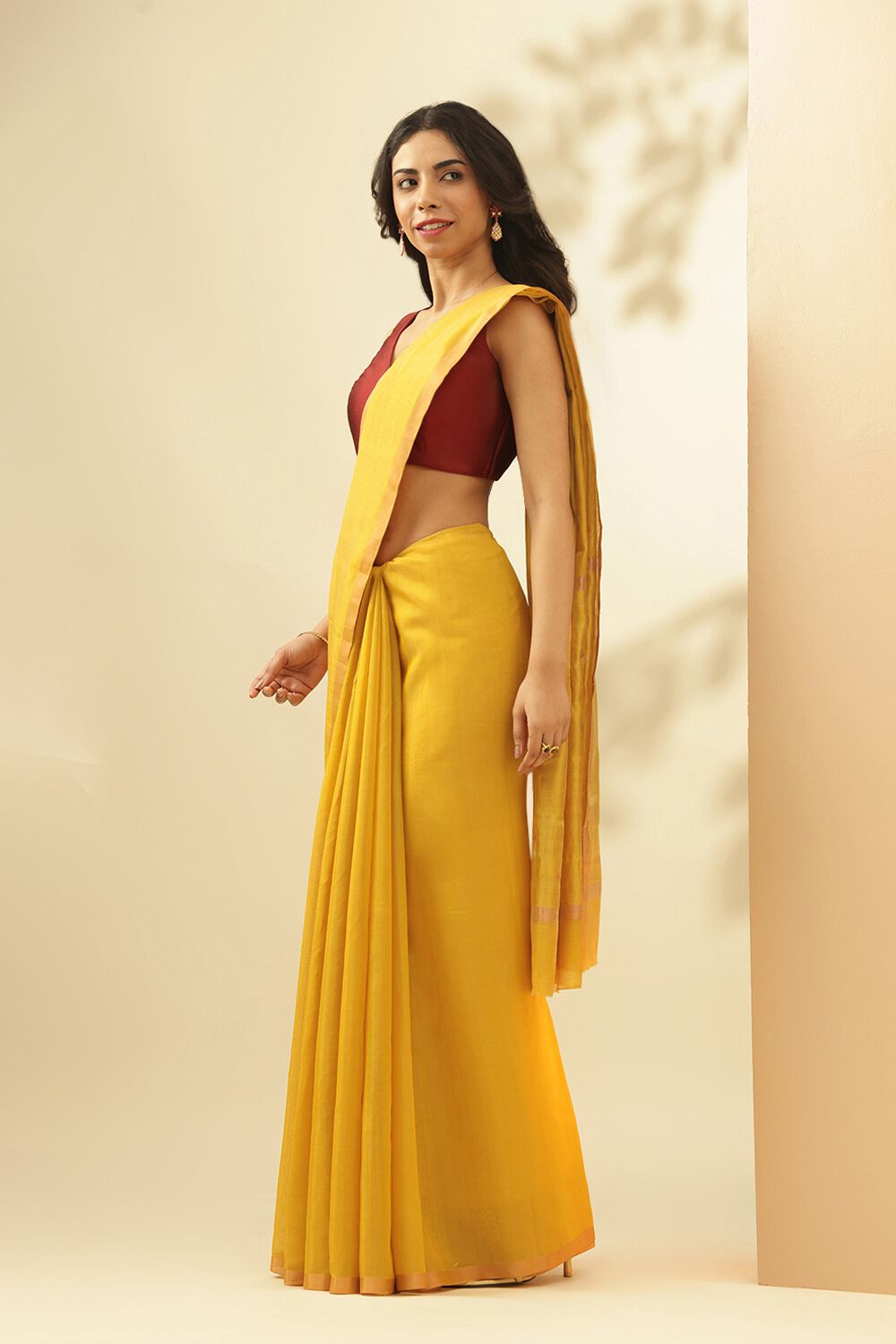 Dark Yellow Woven Pure Tissue Cotton Chanderi Saree image number null