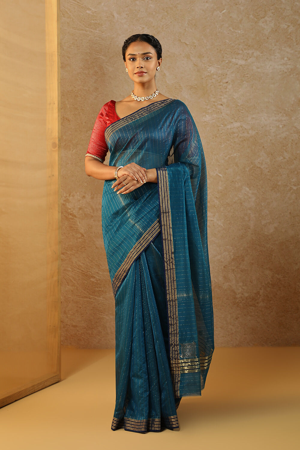 Blue Woven Pure Silk Cotton Chanderi Saree image number null