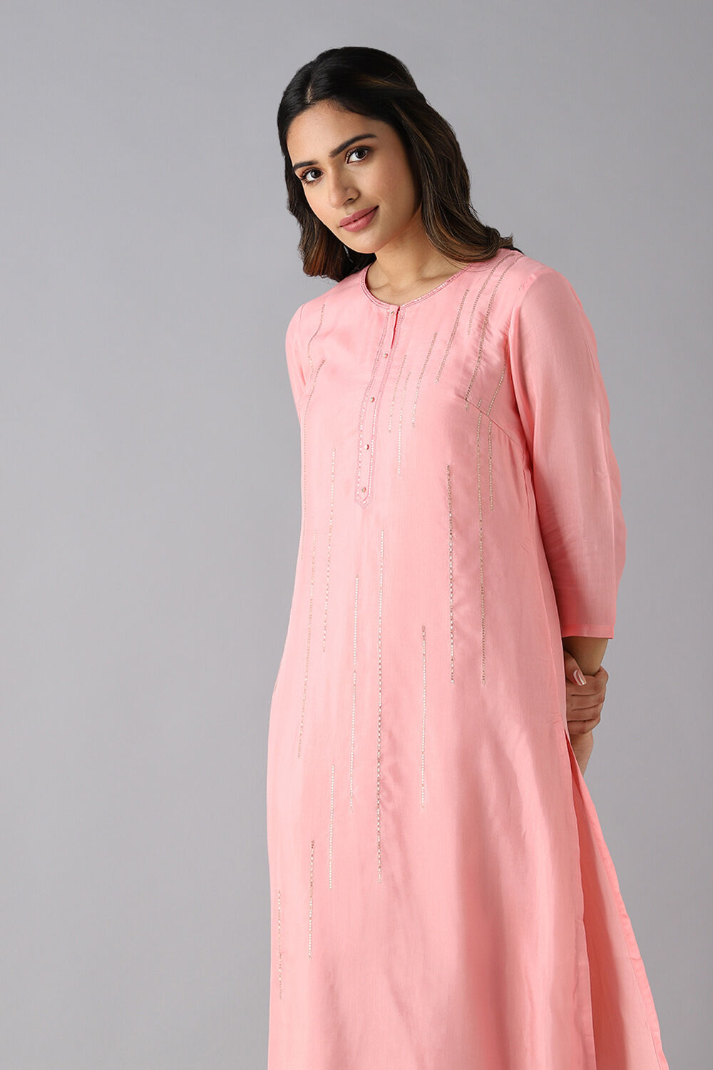 Light Pink Viscose Embroidered Kurta image number null