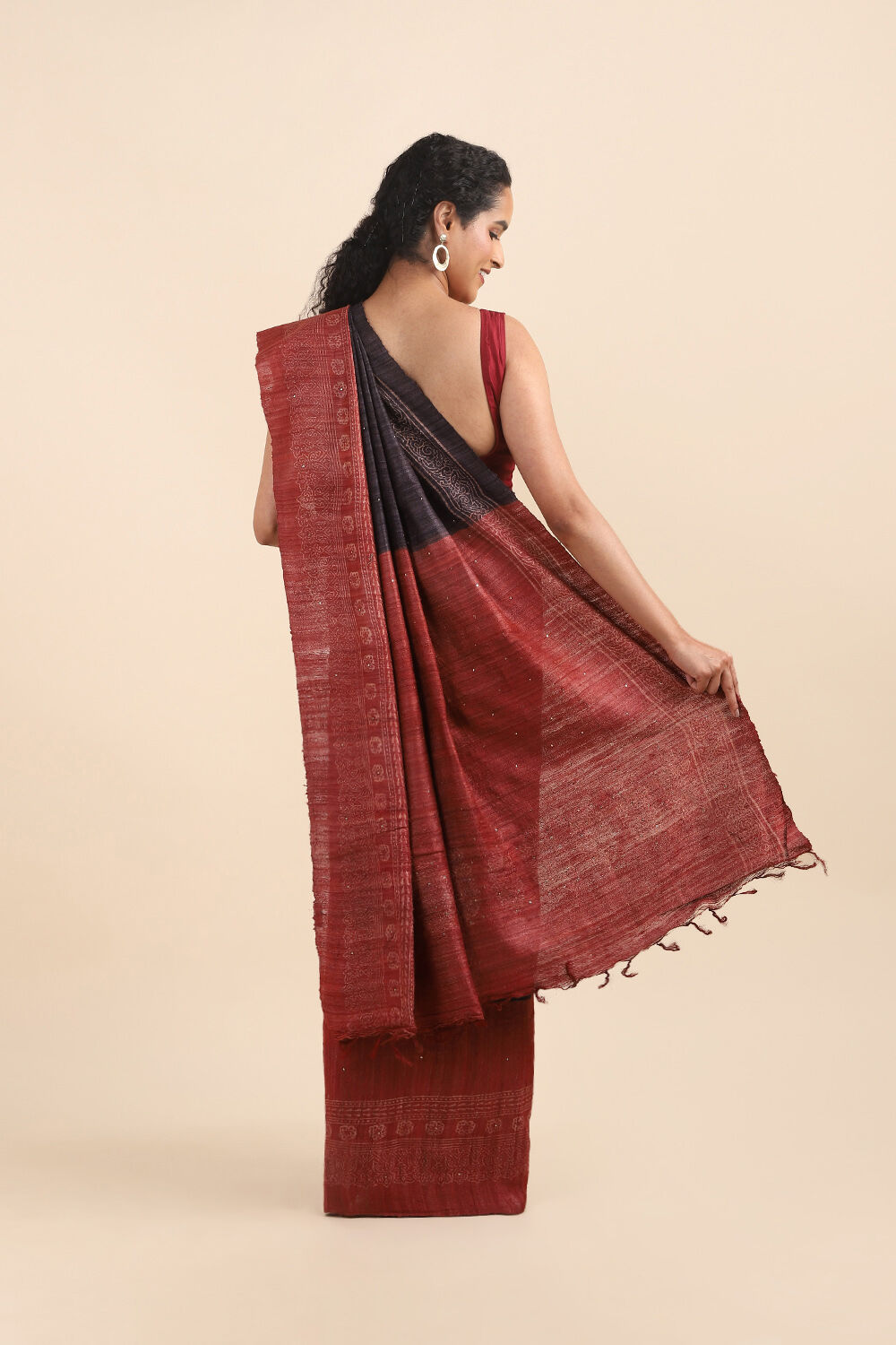 Dark Violet Pure Tussar Vanya Ajrakh Printed Saree image number null