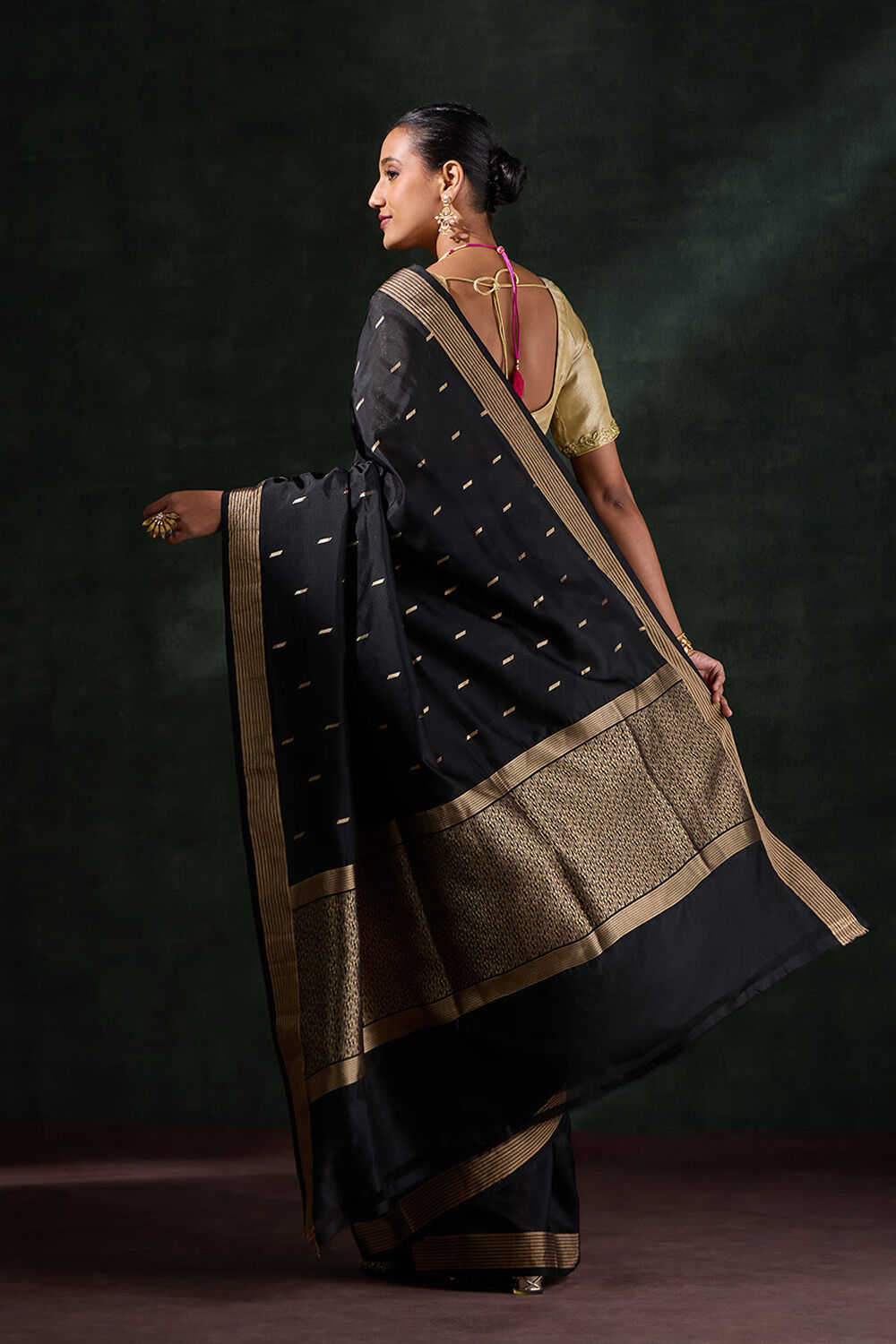 Black Silk Viscose Cutwork Saree image number null
