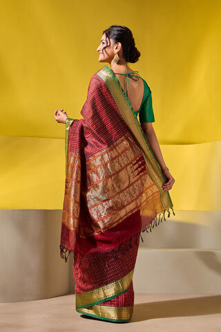 Dark Red Woven Pure Silk Cotton Saree thumbnail image number null
