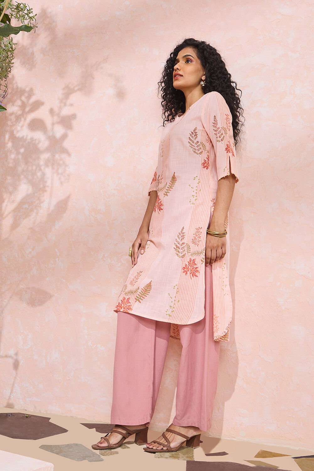 Light Pink Block Printed Pure Cotton Kurta image number null