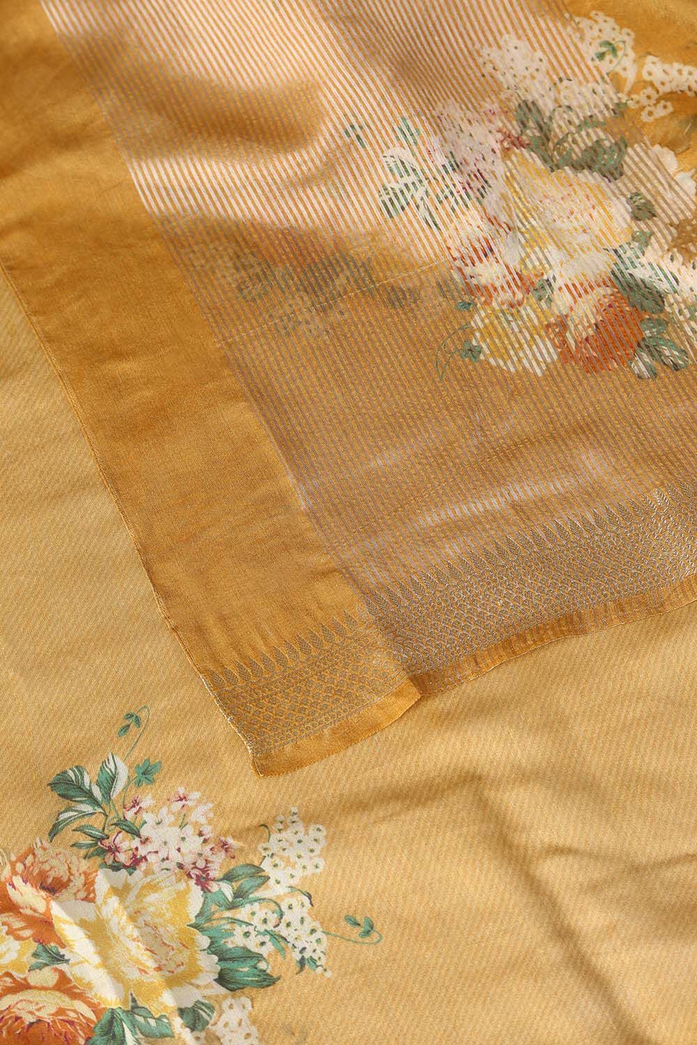 Dark Yellow Pure Silk Cotton Digital Printed Saree image number null