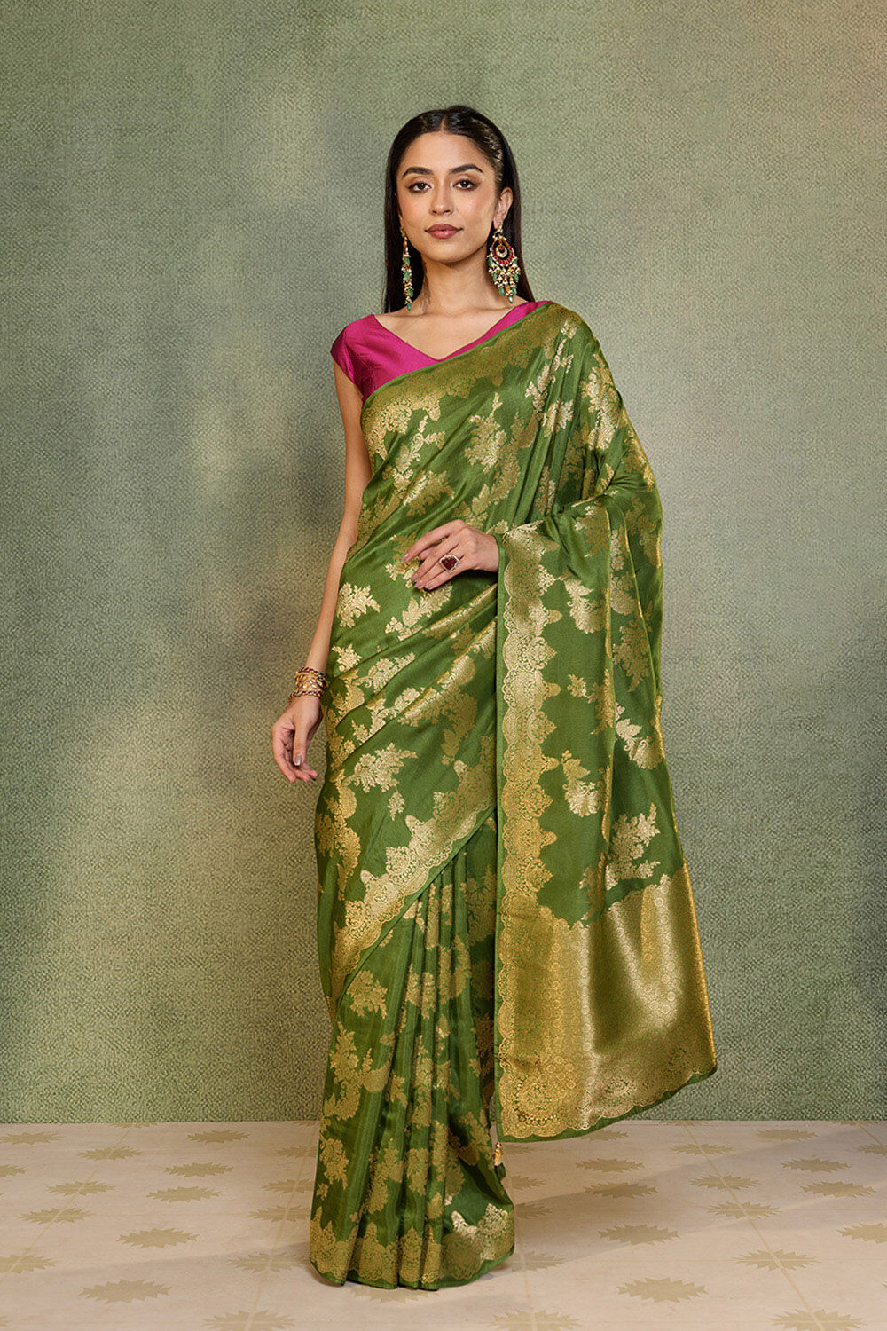 Green Woven Pure Viscose Saree image number null